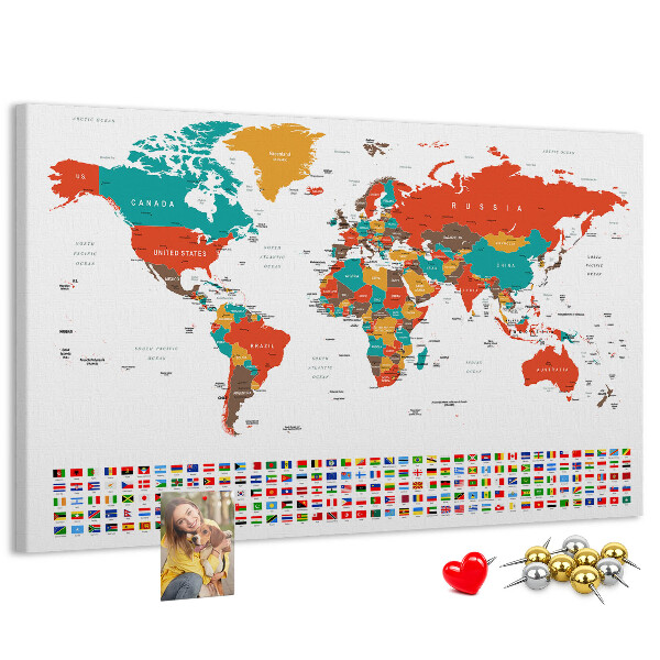 Cork memo board Colorful world map