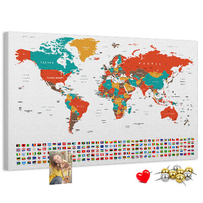 Cork memo board Colorful world map