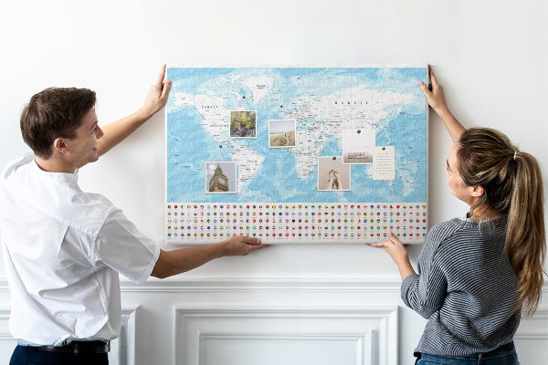 Cork board Continent map illustration