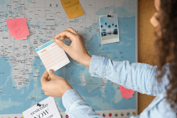 Cork board Continent map illustration