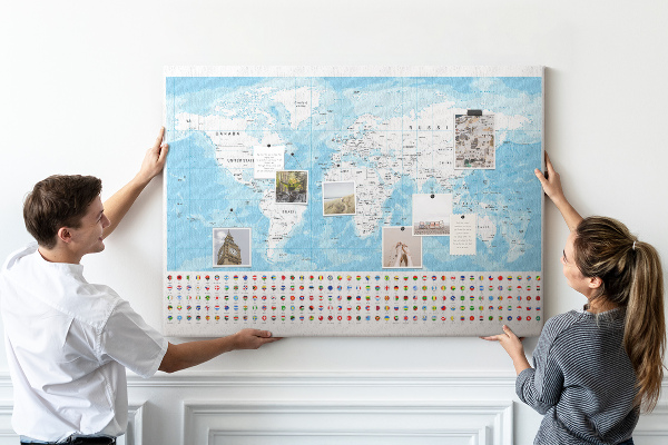 Cork board Continent map illustration