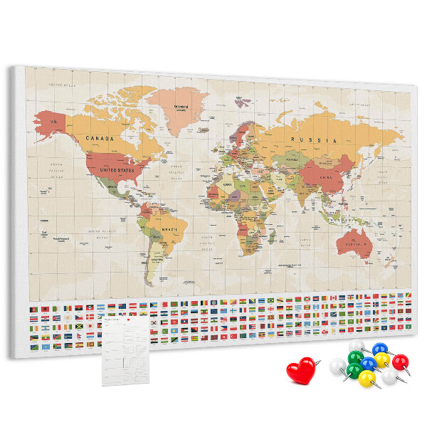 Cork display board World map design