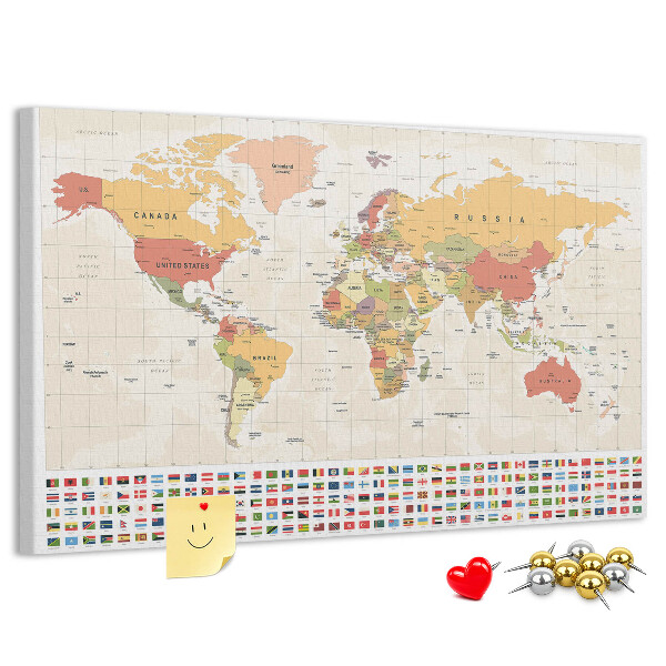 Cork display board World map design