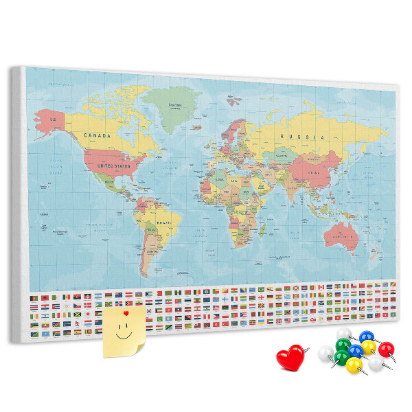 Cork memo board Geography world map