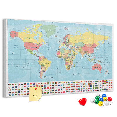 Cork memo board Geography world map