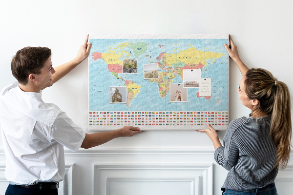 Cork memo board Geography world map
