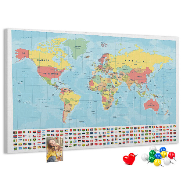 Cork memo board Geography world map
