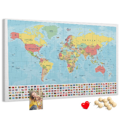 Cork memo board Geography world map