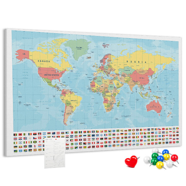 Cork memo board Geography world map