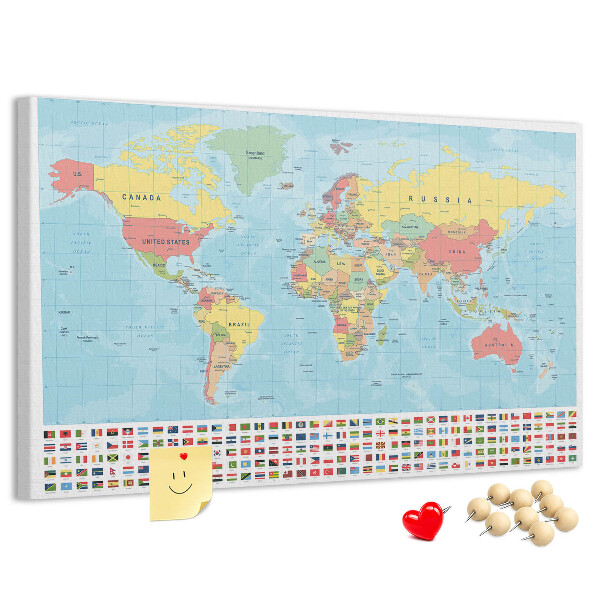 Cork memo board Geography world map