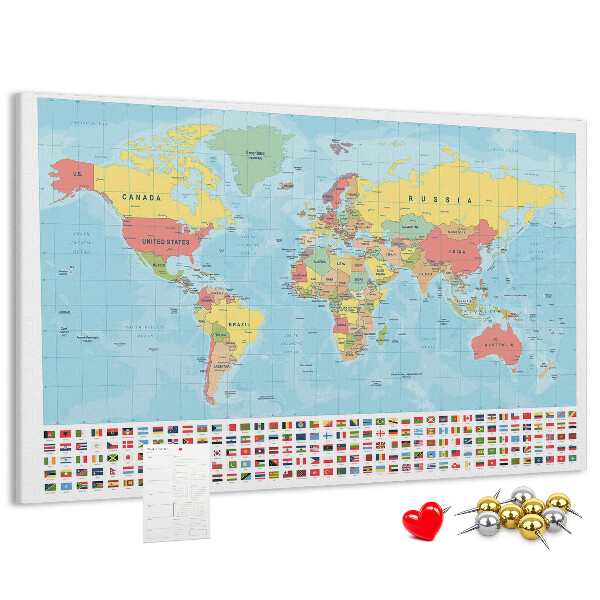Cork memo board Geography world map