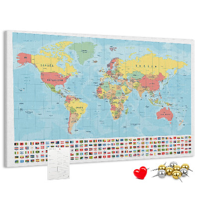 Cork memo board Geography world map