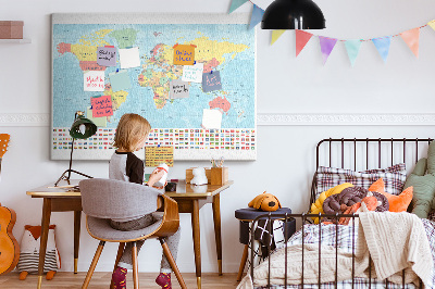 Cork memo board Geography world map