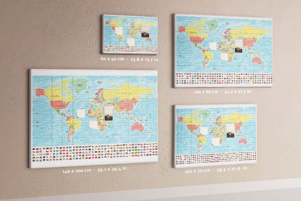Cork memo board Geography world map