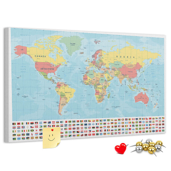 Cork memo board Geography world map