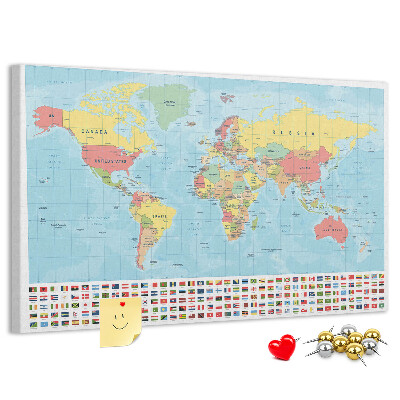 Cork memo board Geography world map