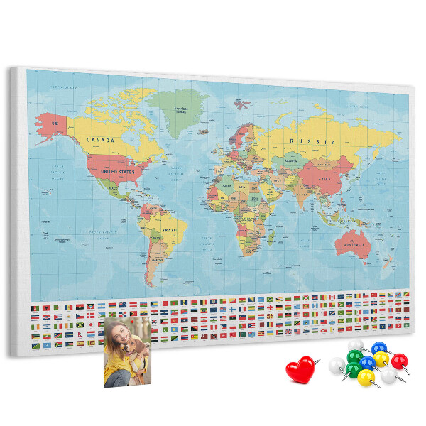 Cork memo board Geography world map