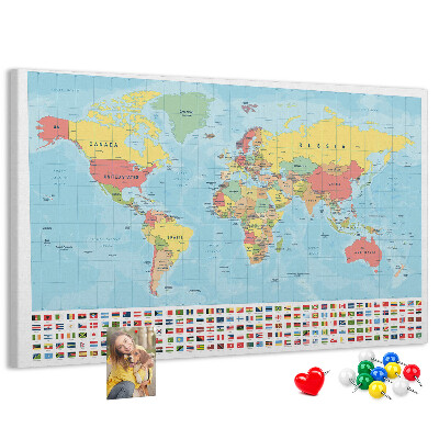 Cork memo board Geography world map