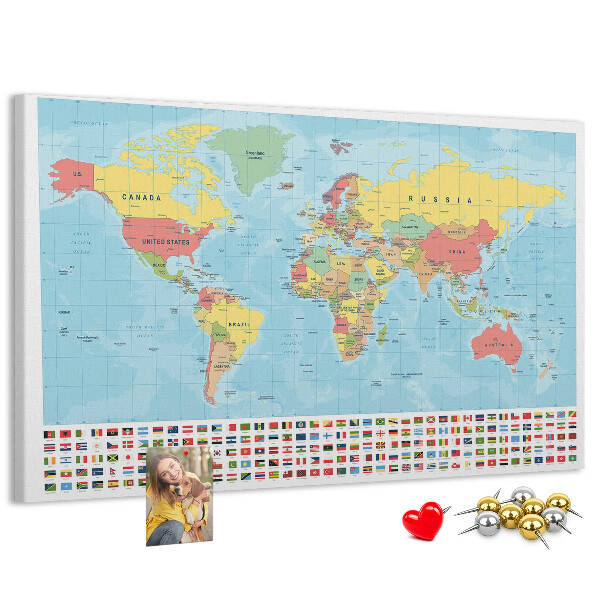 Cork memo board Geography world map
