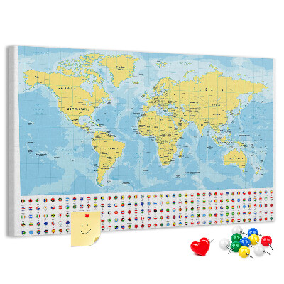 Cork display board World map and flags