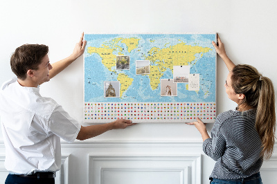 Cork display board World map and flags