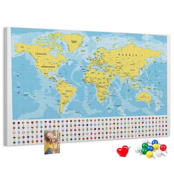Cork display board World map and flags
