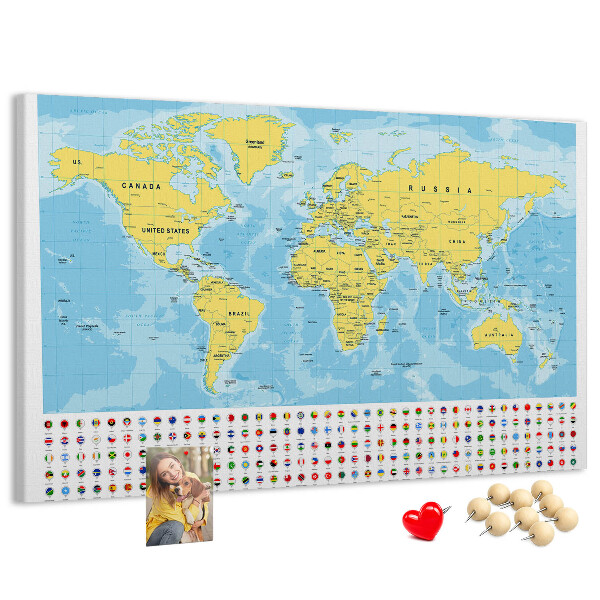 Cork display board World map and flags