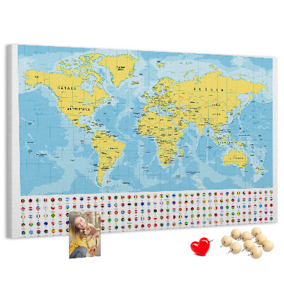 Cork display board World map and flags