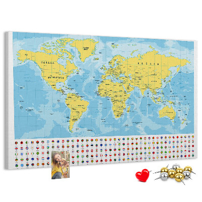 Cork display board World map and flags