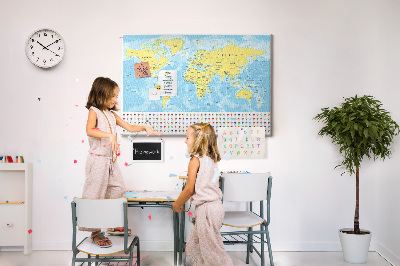Cork display board World map and flags
