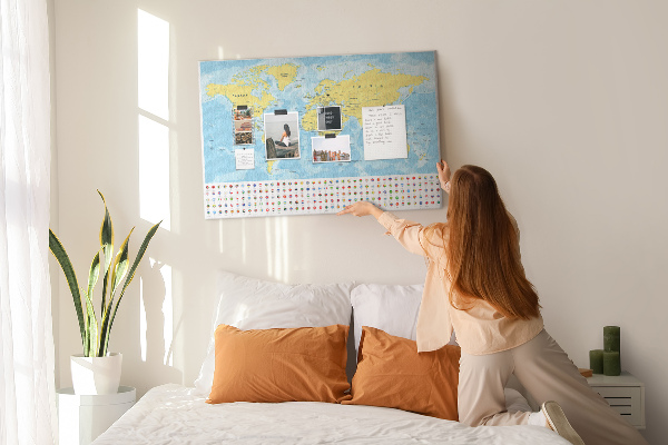Cork display board World map and flags