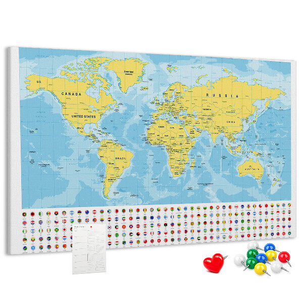 Cork display board World map and flags