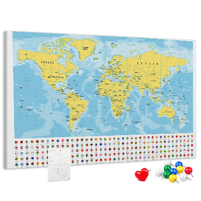 Cork display board World map and flags