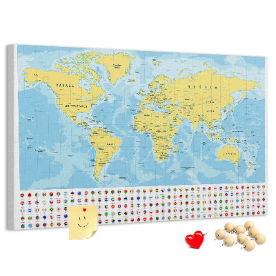 Cork display board World map and flags
