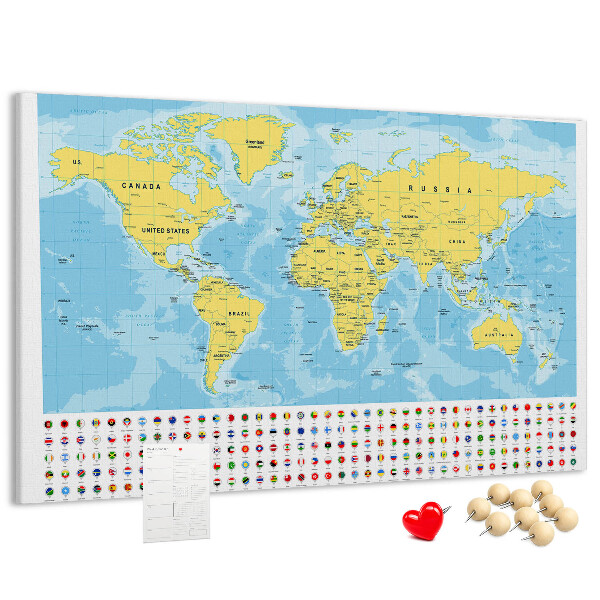 Cork display board World map and flags