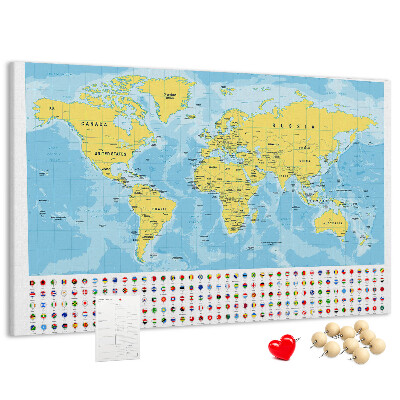 Cork display board World map and flags