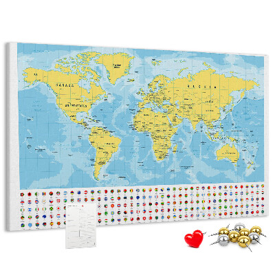 Cork display board World map and flags