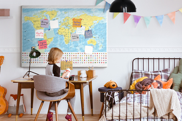 Cork display board World map and flags