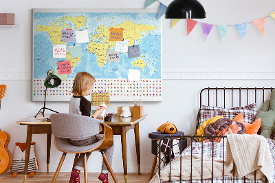 Cork display board World map and flags
