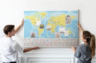 Cork display board World map and flags