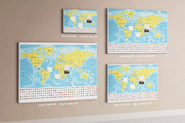 Cork display board World map and flags