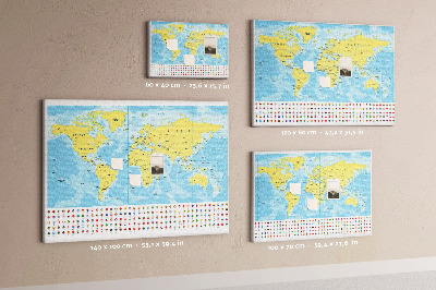 Cork display board World map and flags