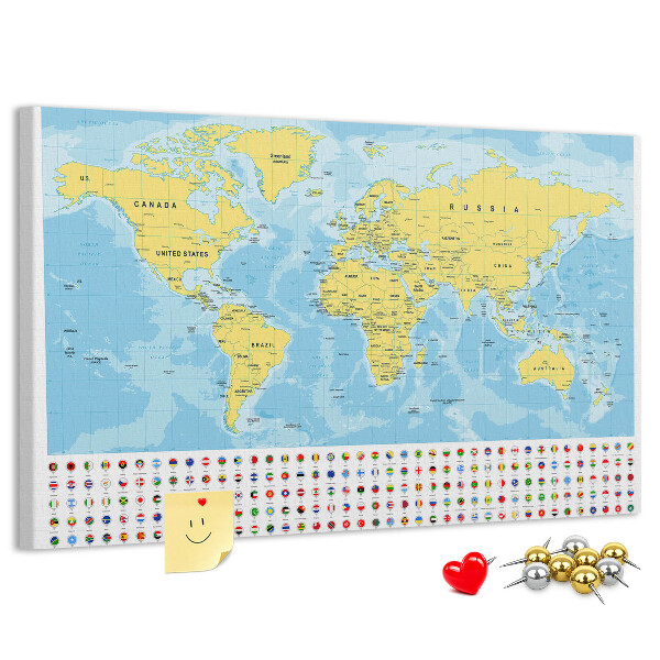 Cork display board World map and flags