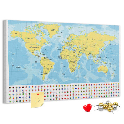 Cork display board World map and flags