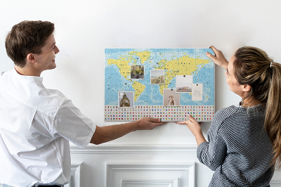 Cork display board World map and flags