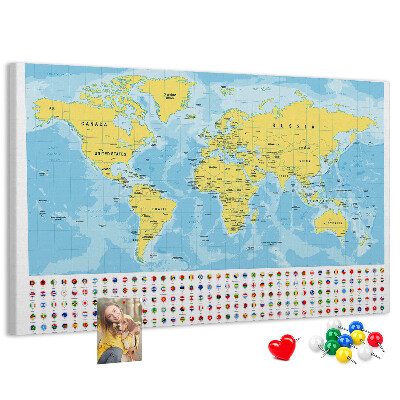 Cork display board World map and flags