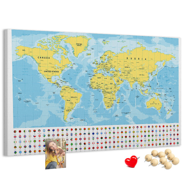 Cork display board World map and flags