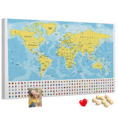 Cork display board World map and flags