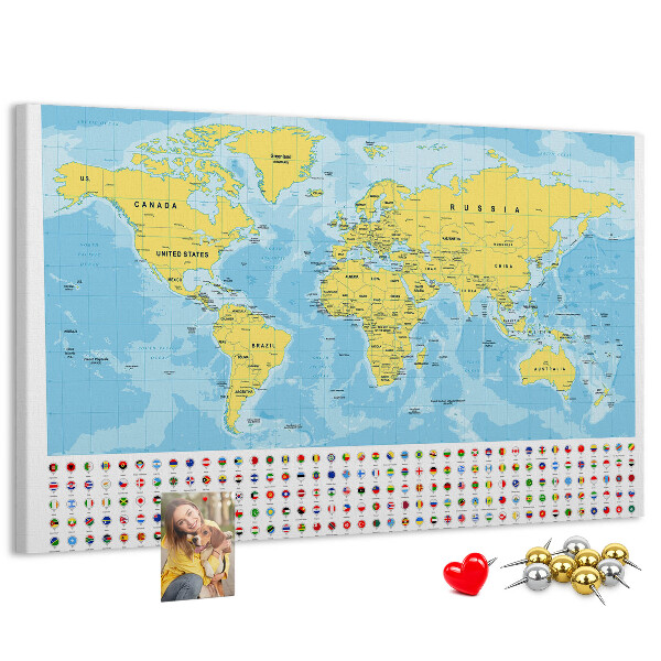 Cork display board World map and flags
