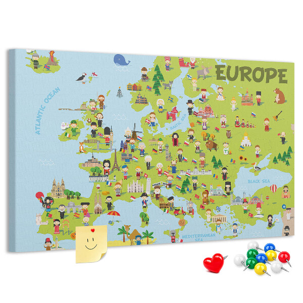 Cork memo board World map with flags